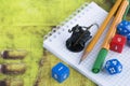 Playing Dungeons and Dragons, role playing game, dnd, throwing dices Royalty Free Stock Photo